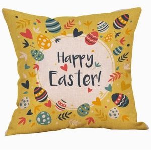NEW RETRO DECORATED EASTER EGGS "HAPPY EASTER" LINEN PILLOW COVER 17.7" X 17.7"